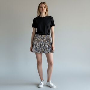 Rue 21 Floral Lace Mini Skirt Purple Beige White Stretchy Ruffles Layers size XL